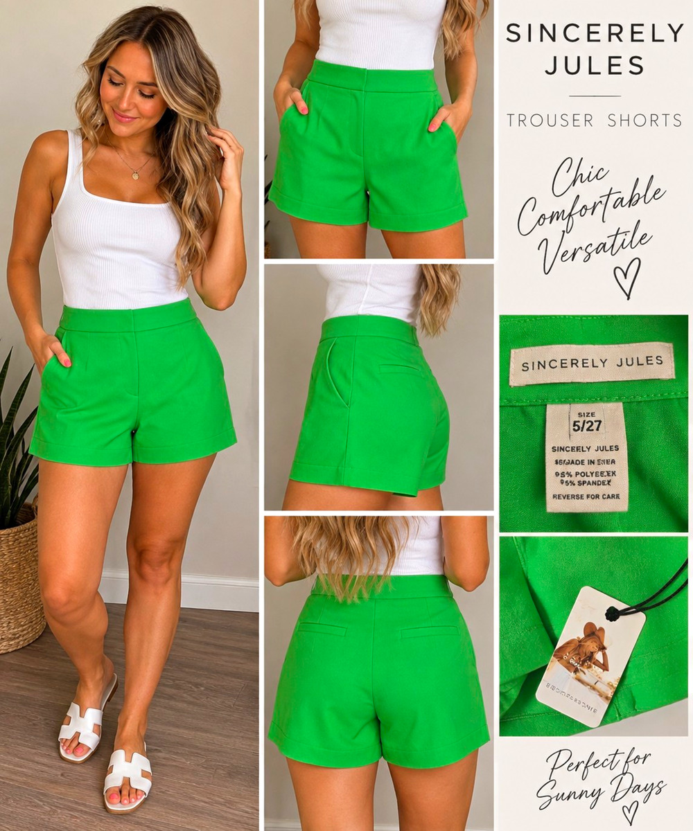 Sincerely Jules Trouser Shorts Womens 5/27 Green High Rise Stretch NWT Pockets